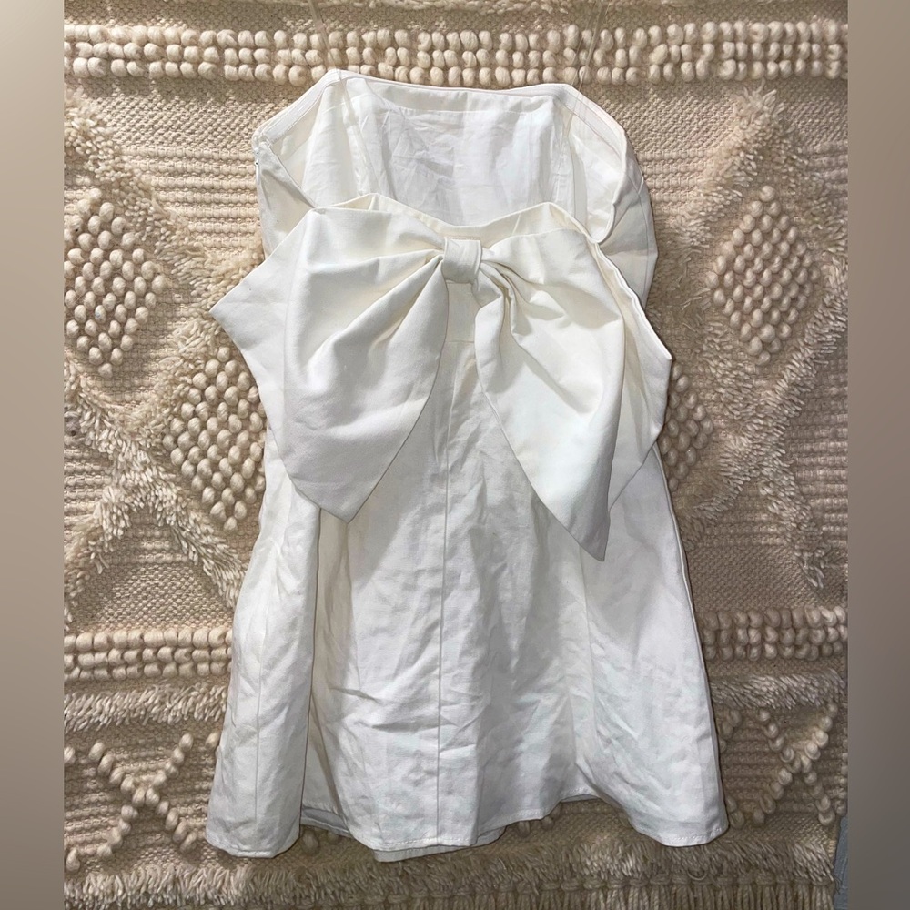 Altar’d State Mini Lilia Bow Dress Strapless White Graduation Dress